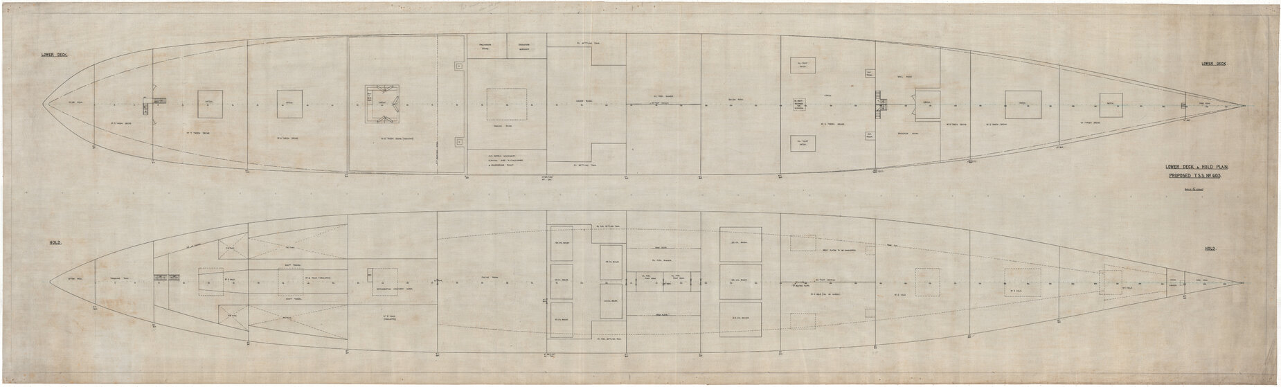 [MV Aorangi] lower deck and hold plan, proposed TSS