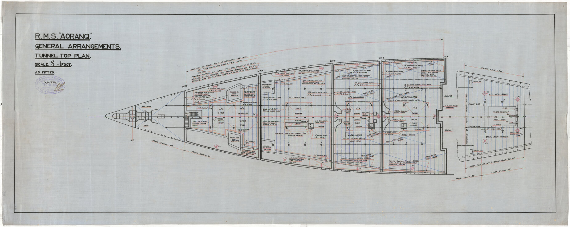 MV Aorangi, general arrangements, tunnel top plan