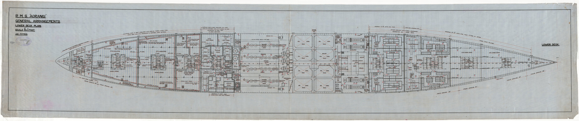 MV Aorangi, general arrangements, lower deck plan