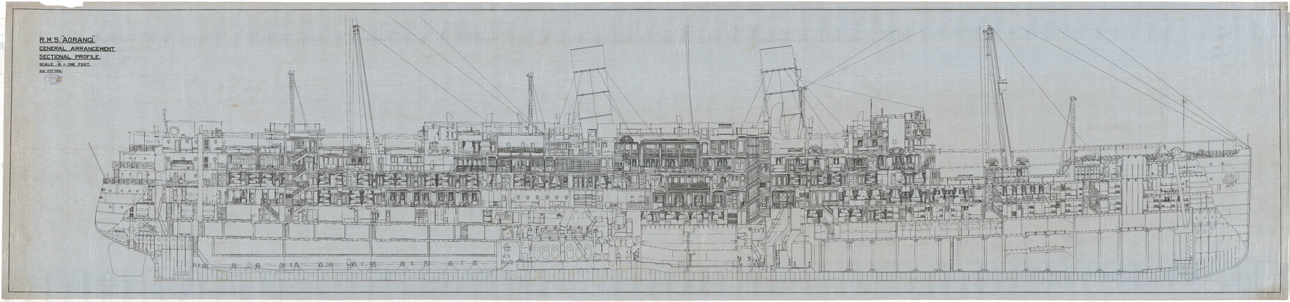 MV Aorangi, general arrangement, sectional profile