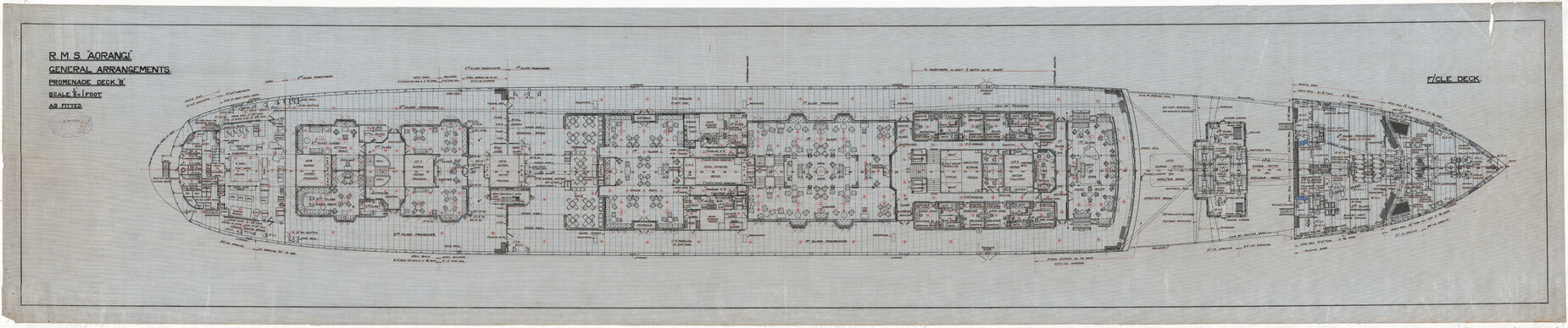 MV Aorangi, general arrangements, promenade deck B and forecastle deck