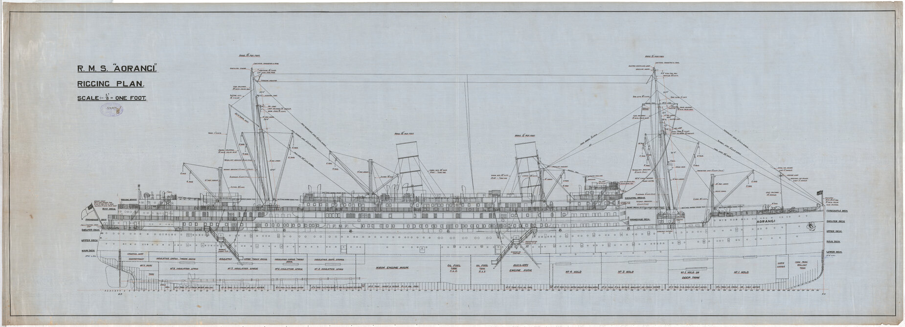 MV Aorangi, rigging plan