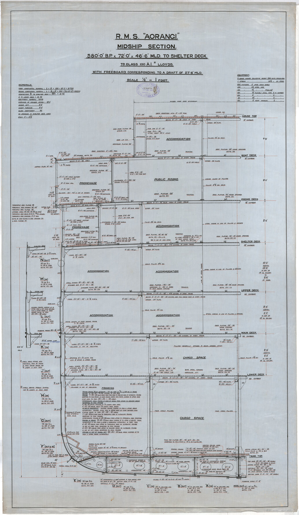 MV Aorangi, midship section