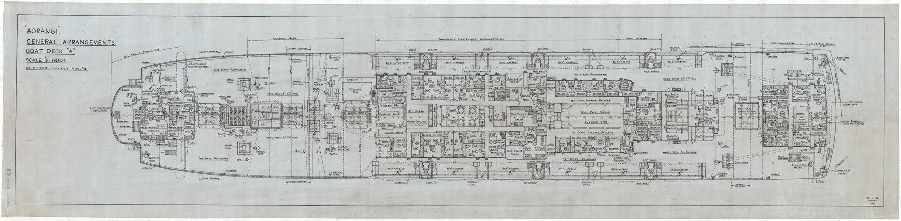 [MV] Aorangi, general arrangements, boat deck A, as re-fitted Sydney, Aug '48