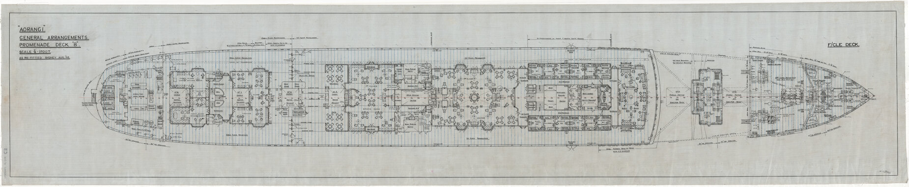 [MV] Aorangi, general arrangements, promenade deck B, as re-fitted Sydney, Aug '48