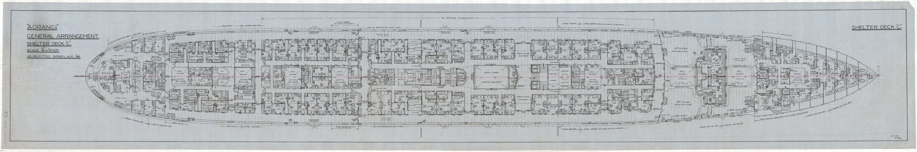 [MV] Aorangi, general arrangement, shelter deck C, as re-fitted Sydney, Aug '48
