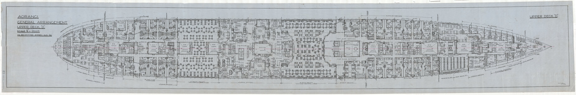 [MV] Aorangi, general arrangement, upper deck D, as re-fitted Sydney, Aug '48