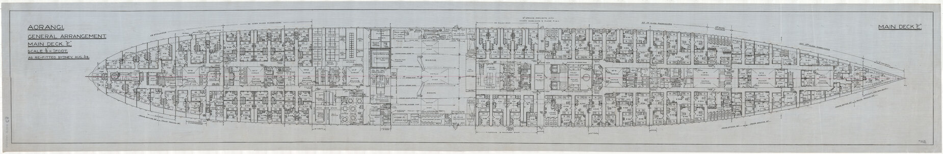 [MV] Aorangi, general arrangement, main deck E, as re-fitted Sydney, Aug '48
