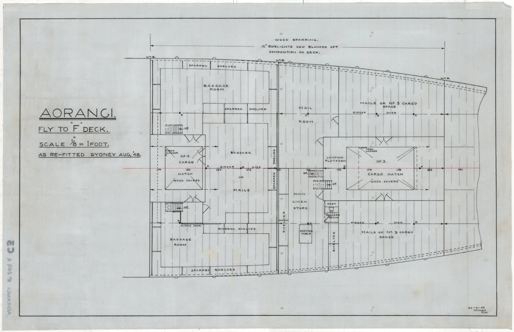 [MV] Aorangi, fly to F deck, as re-fitted Sydney, Aug '48