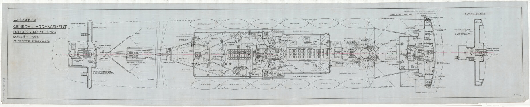 [MV] Aorangi, general arrangement, bridges and house tops, as re-fitted Sydney, Aug '48