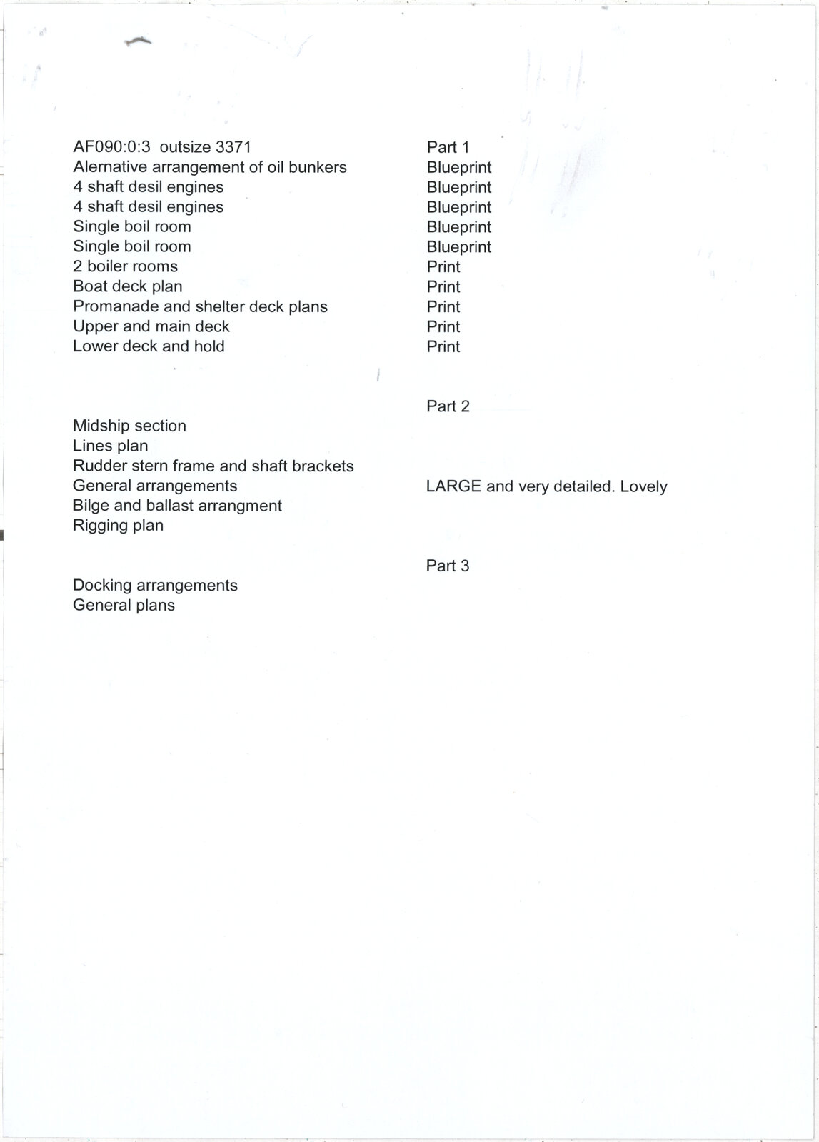 [MV Aorangi], set of contents