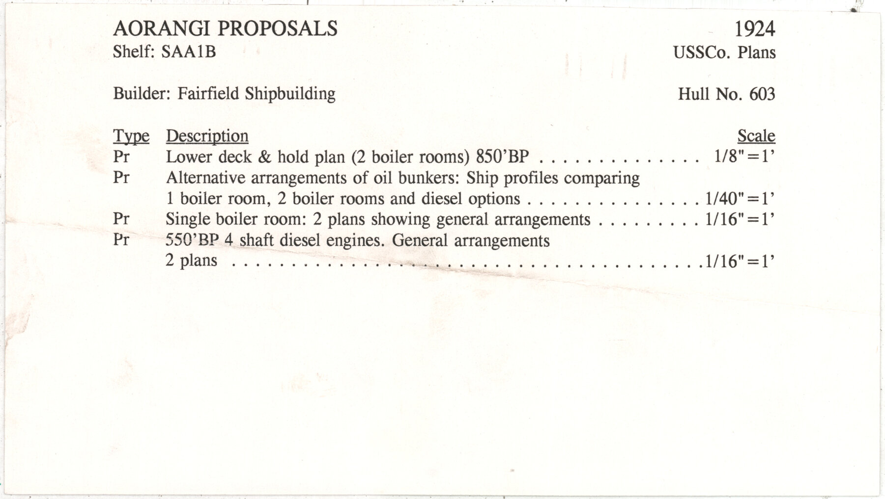 [MV Aorangi], set of contents for proposals