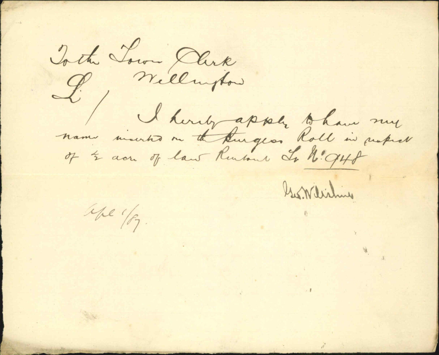Application to be placed on Burgess Roll - George Wiltshire