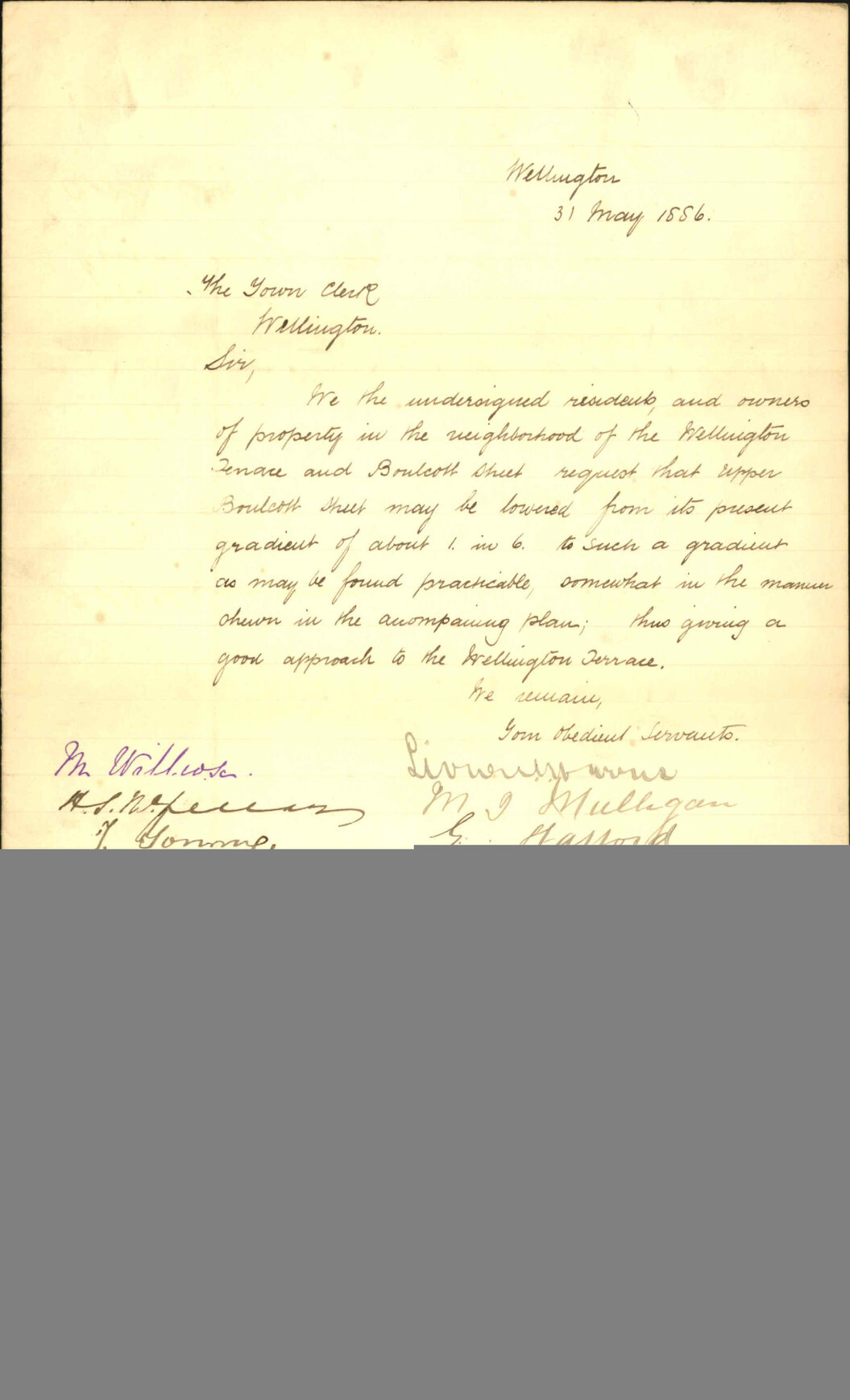 Petition regarding lowering of Boulcott Street - C A Baker and others