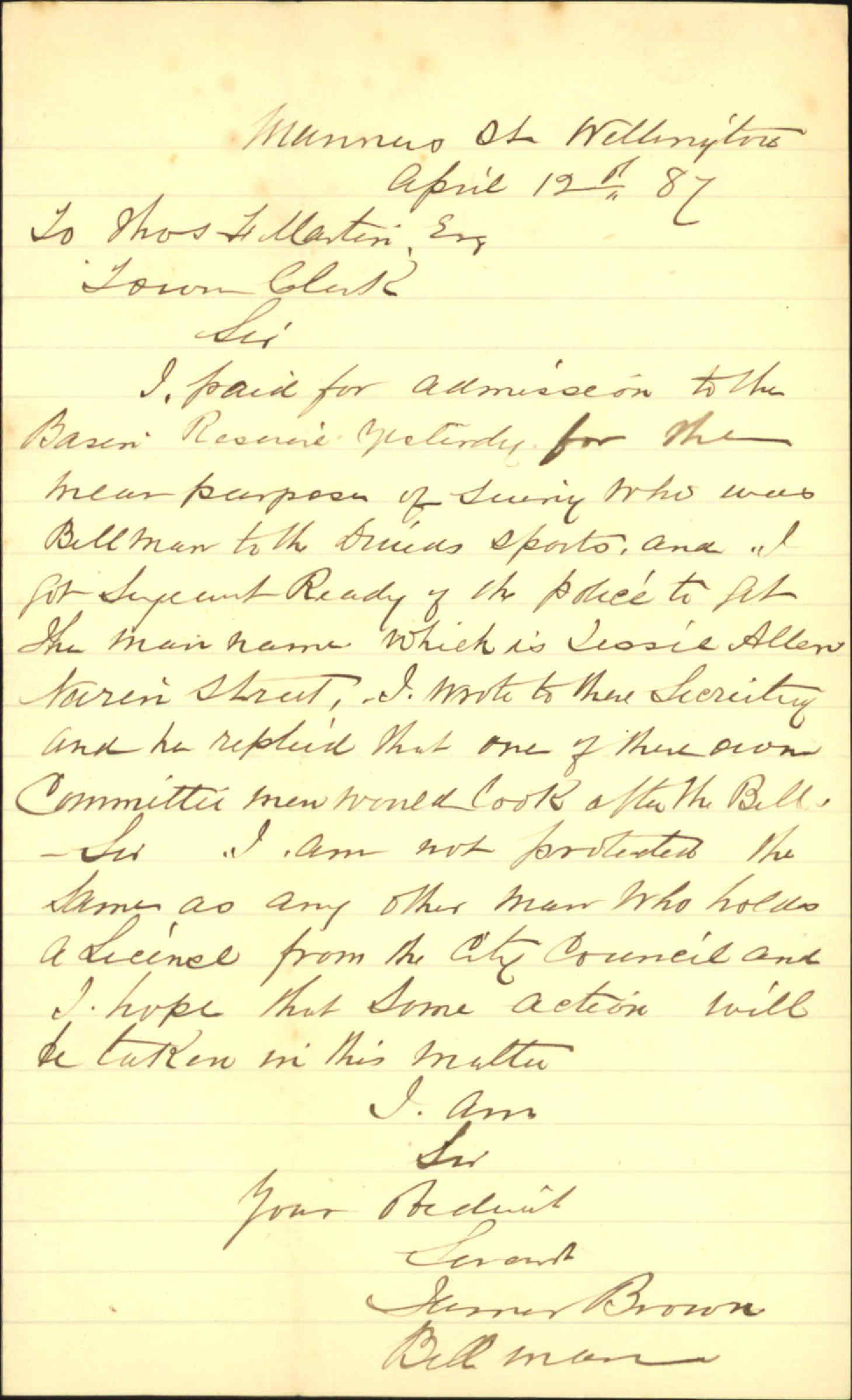 Further regarding unlicensed Bellmen (See number 316) - James Brown