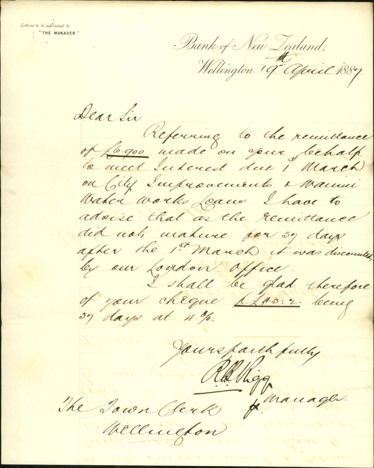 Asking cheque for discount on draft - Bank of New Zealand