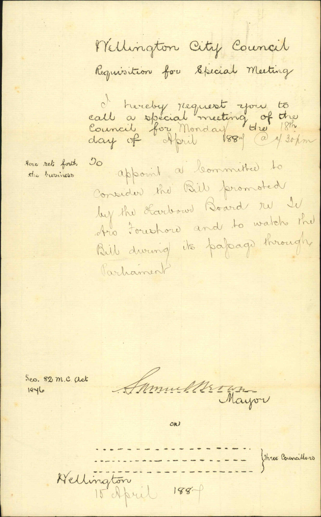 Requisition for special meeting - Mayor of Wellington