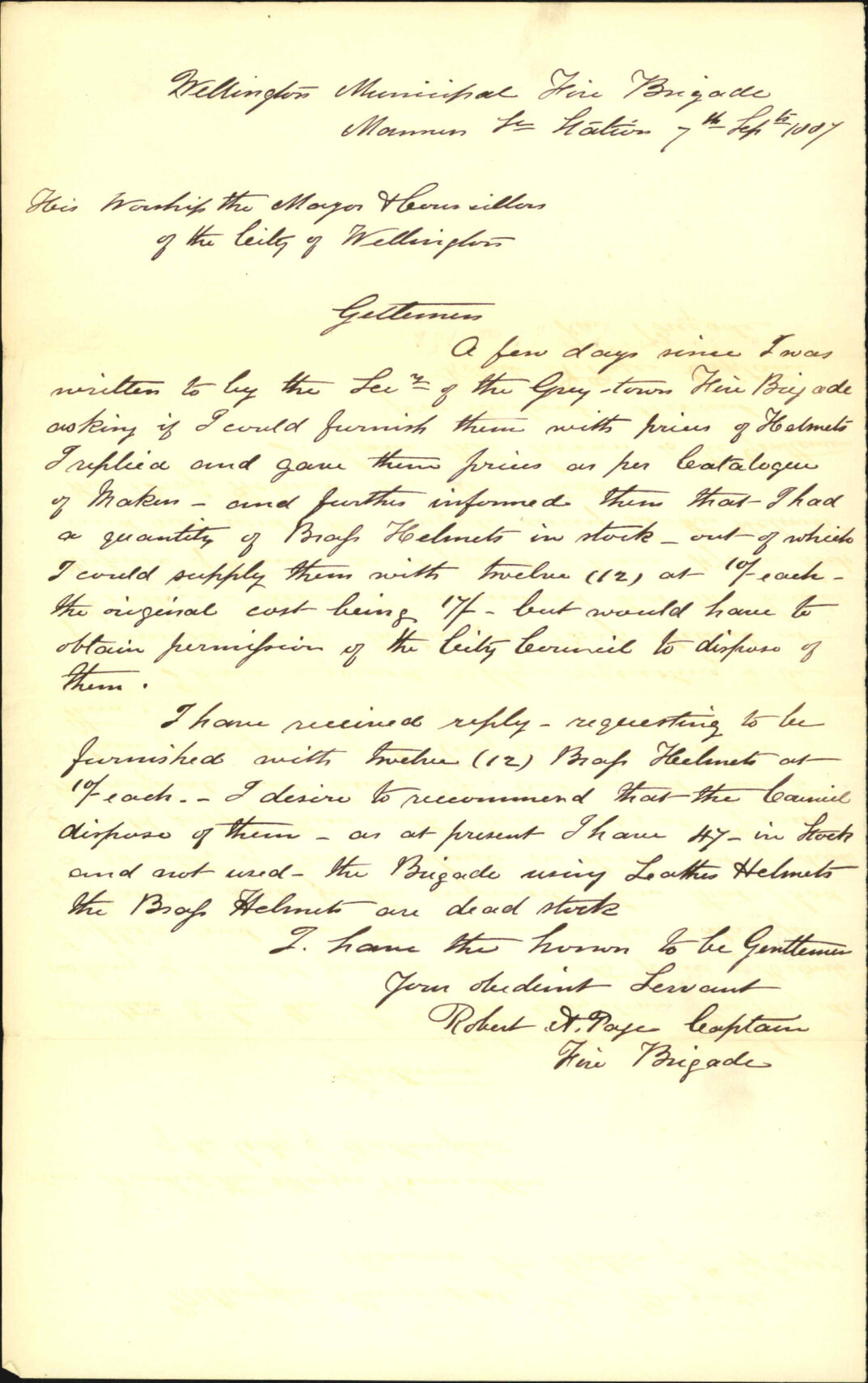 Proposed sale of Helmets - Robert A Page (Captain, Fire Brigade)