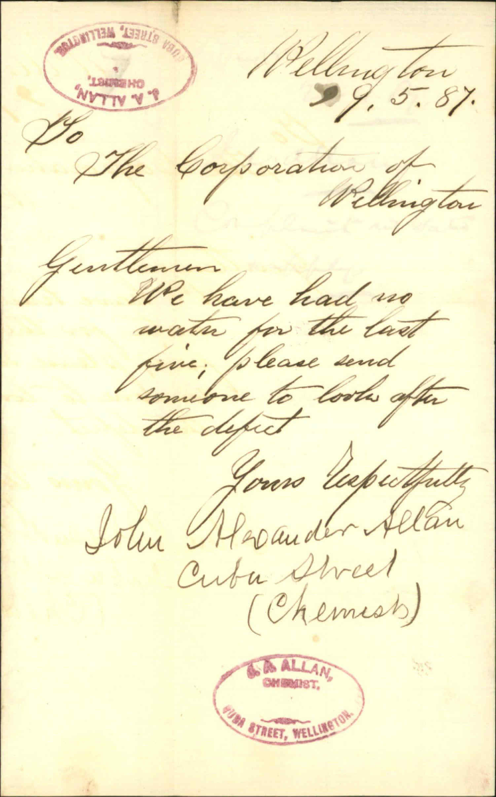 Complement regarding water supply - J A Allen