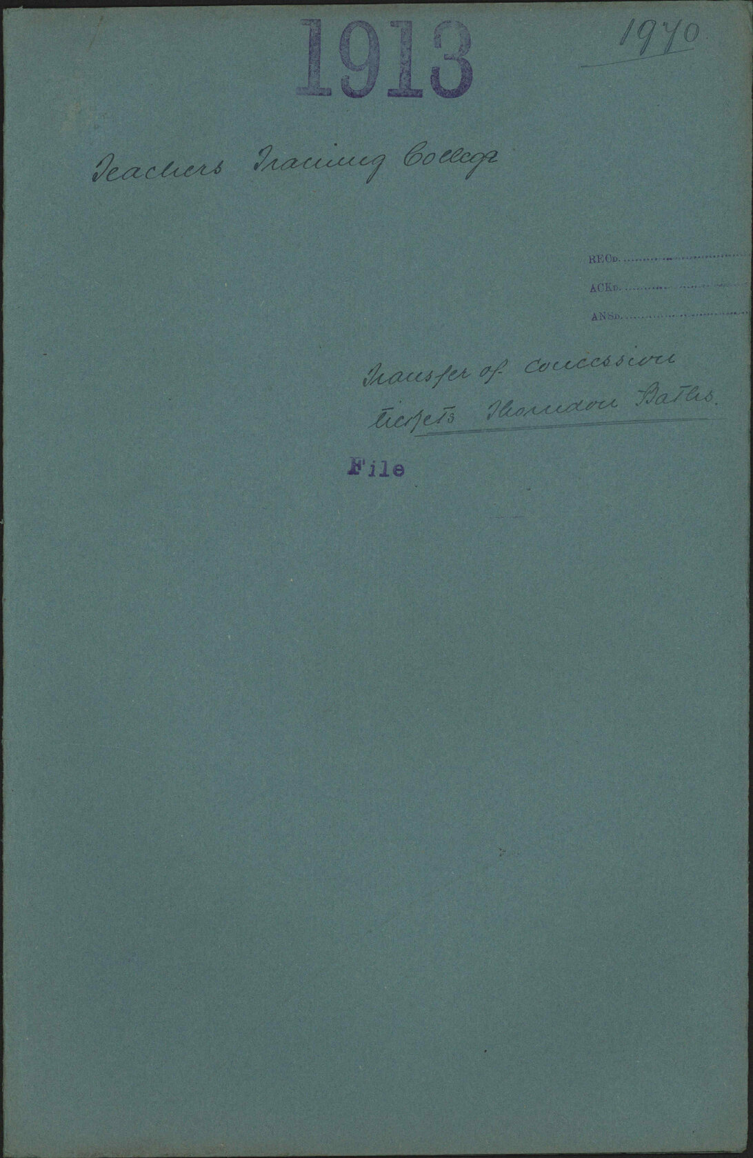 Transfer of concession tickets, Thorndon Baths - Teachers Training College