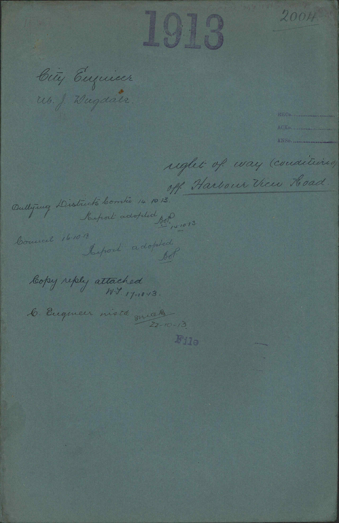 Right-of-way (condition of) off Harbour View Road - City Engineer; M J Dugdale