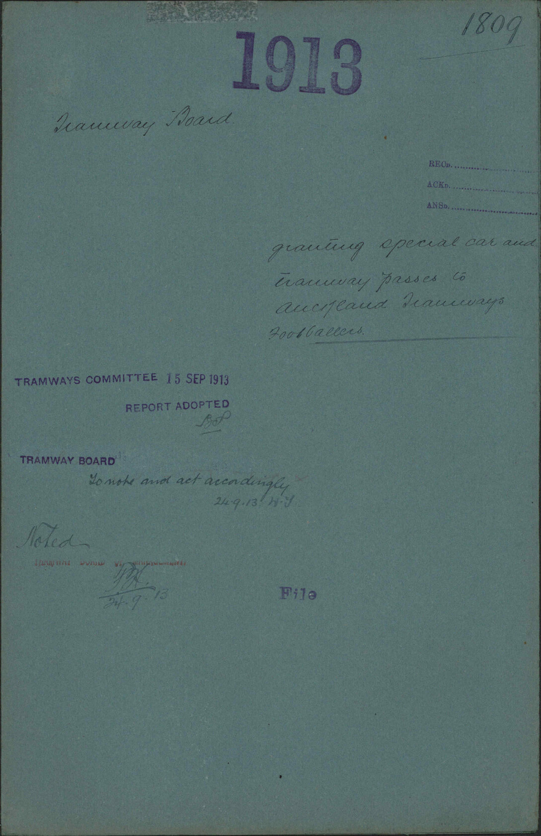 Granting special car and tramway passes to Auckland Tramways footballers - Tramway Board