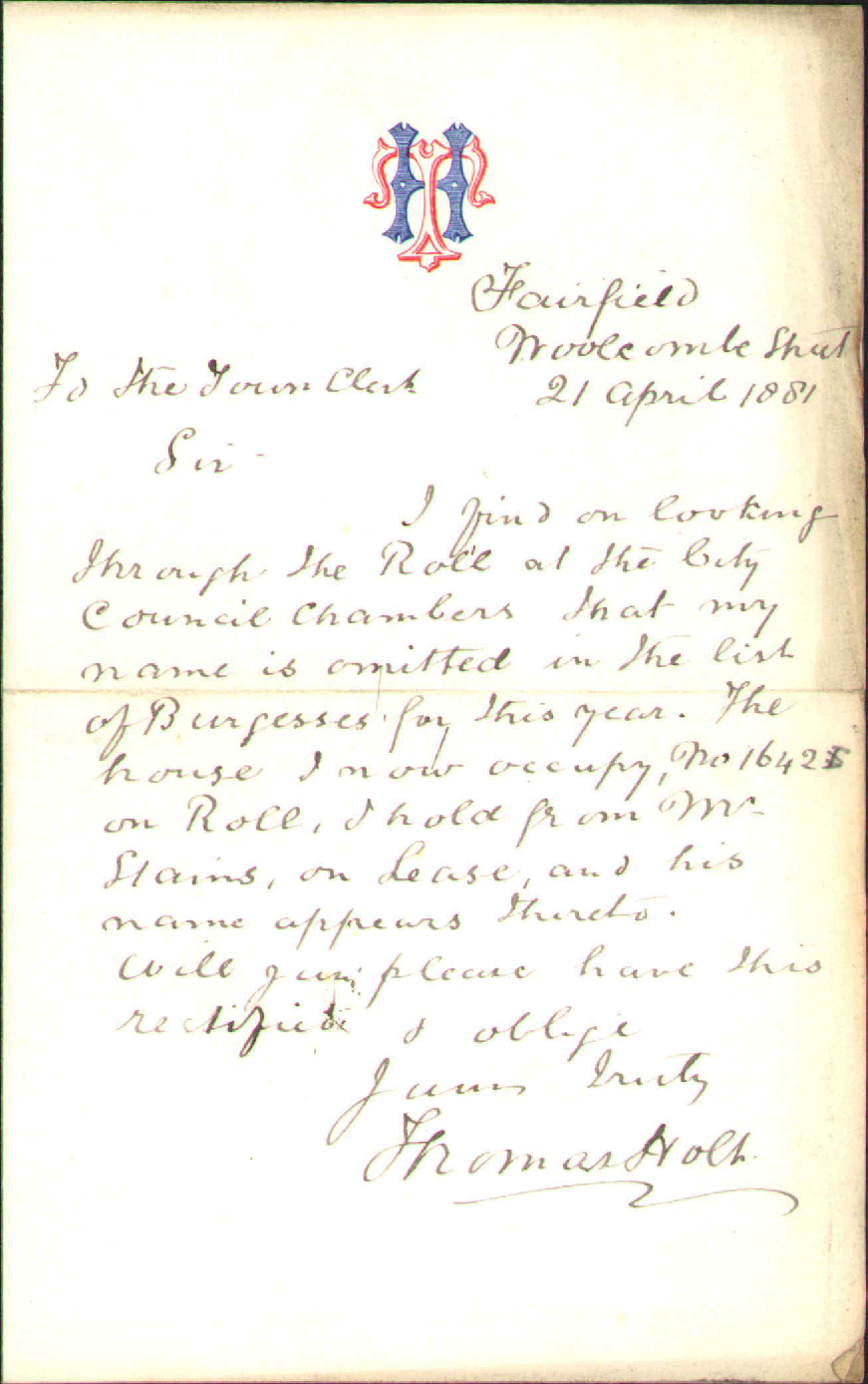 Application regarding Burgess Roll - Thomas Holt