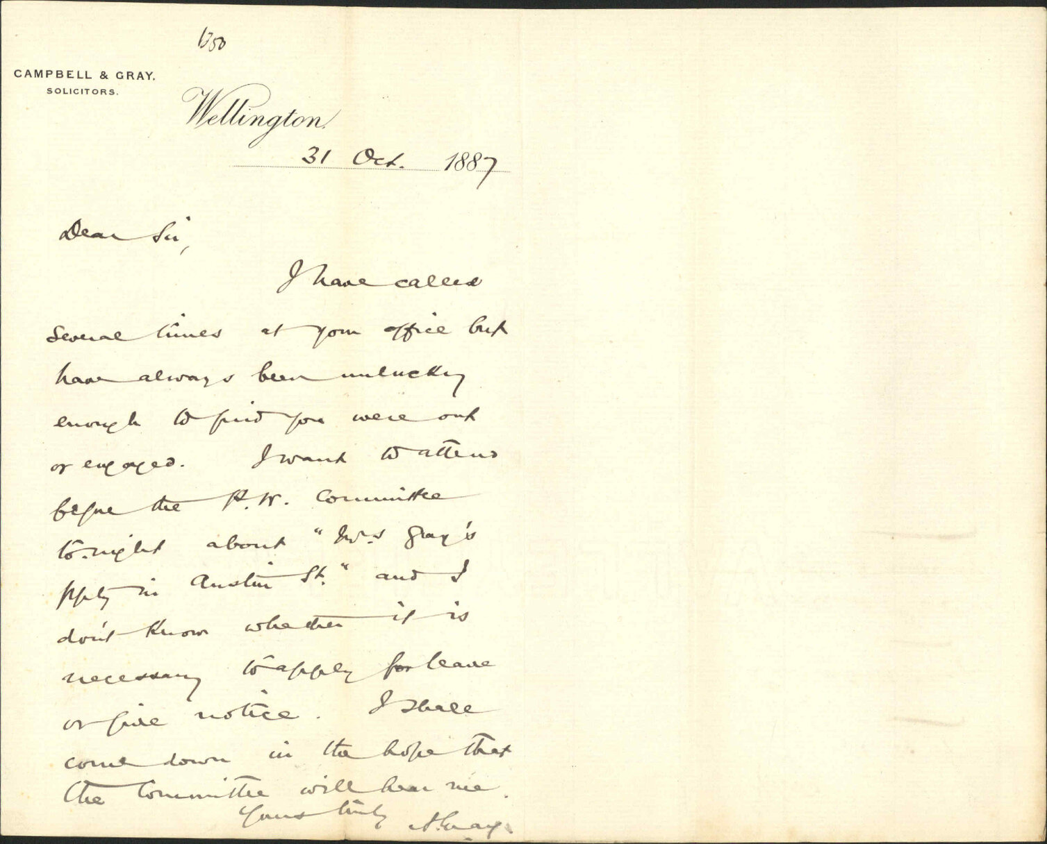 To attend Public Works Committee regarding Mrs Gray's property - Campbell &amp; Gray