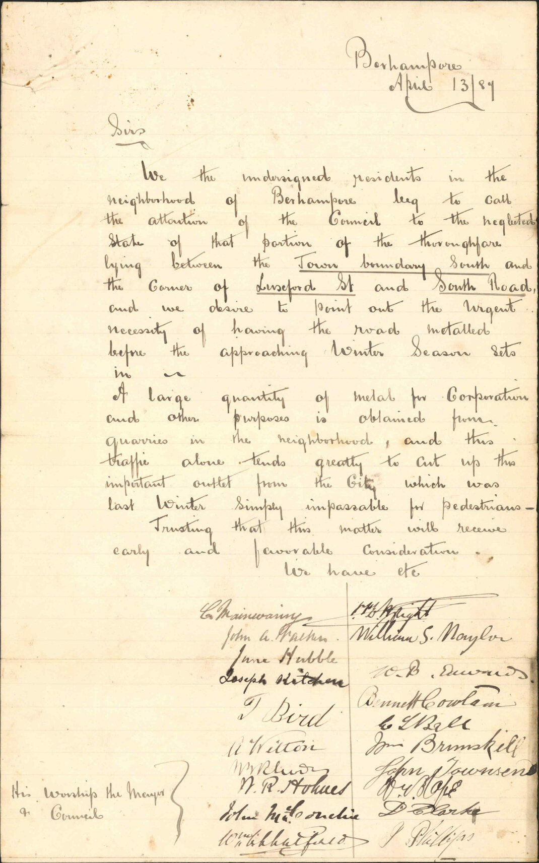 Petition asking for repairs to Island Bay Road - J F E Wright and others