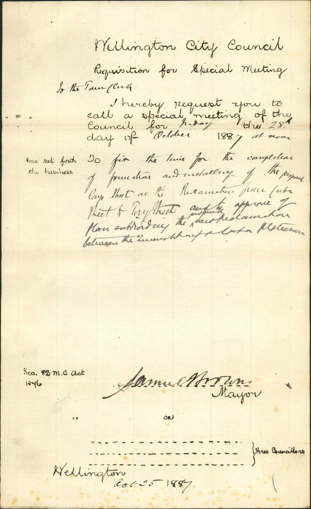Requisition for special meeting - Mayor of Wellington