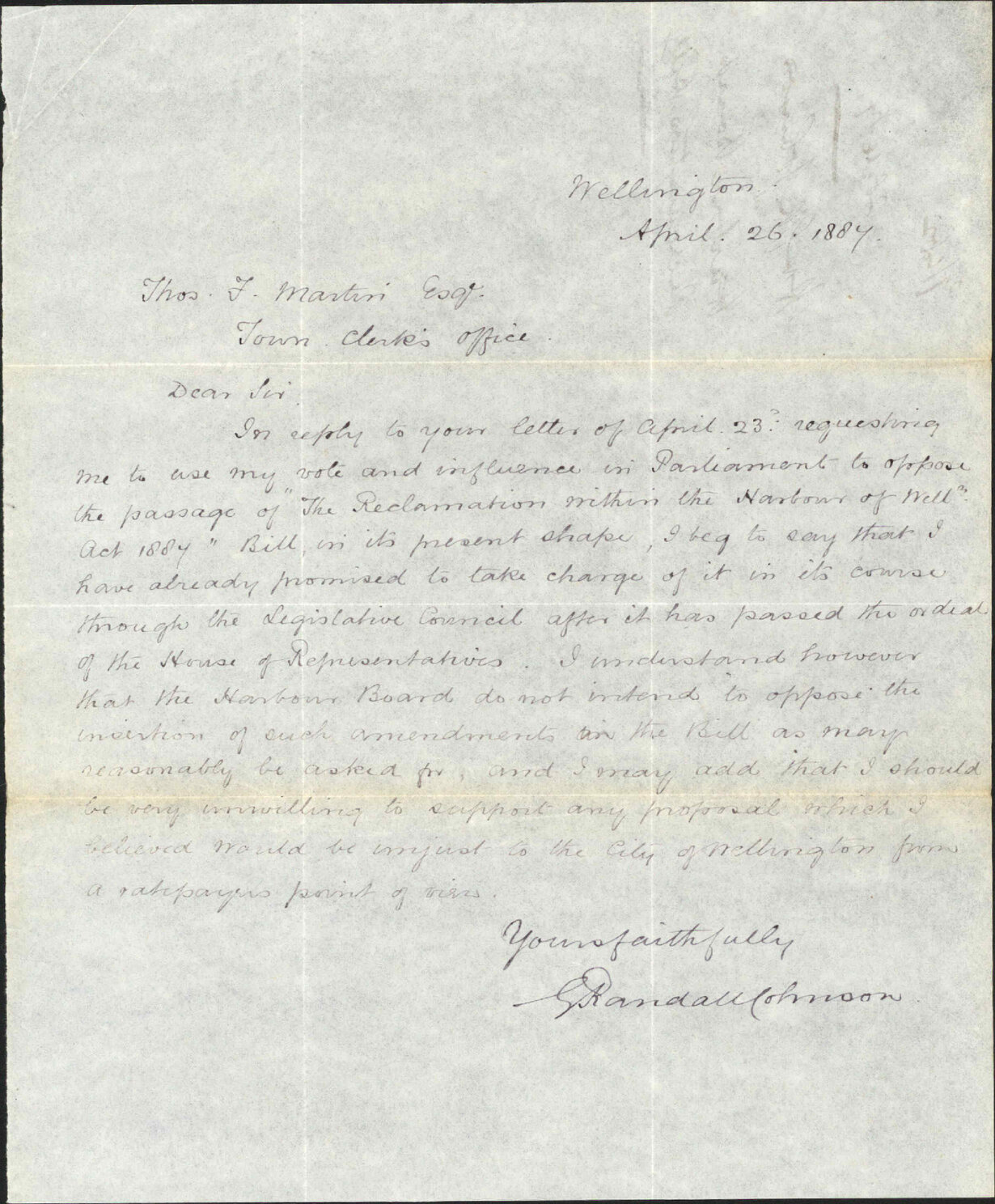 Harbour Board reclamation bill - Hon G R Johnson