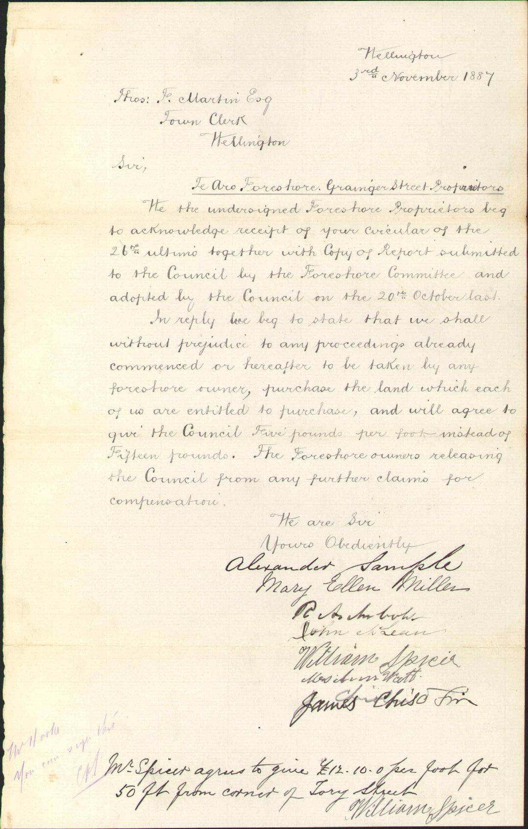 Offer of terms for land - Grainger Street Proprietors