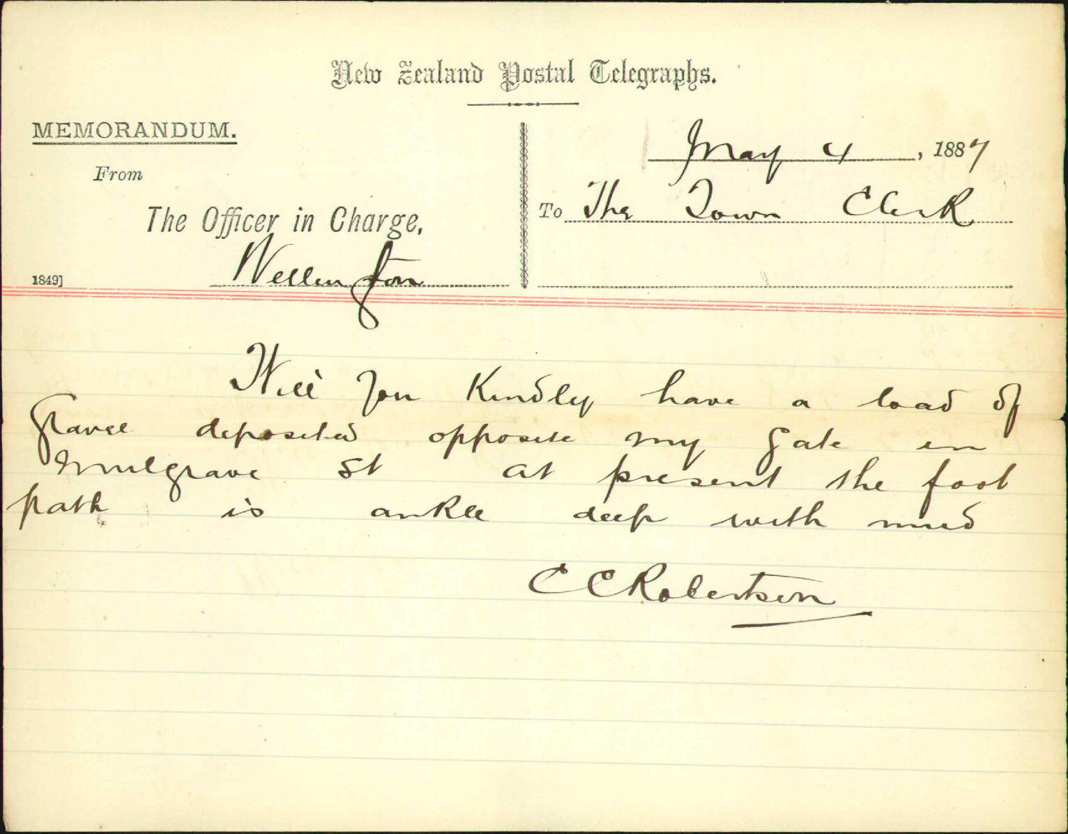 Asking for a load of gravel at his premises - C C Robertson