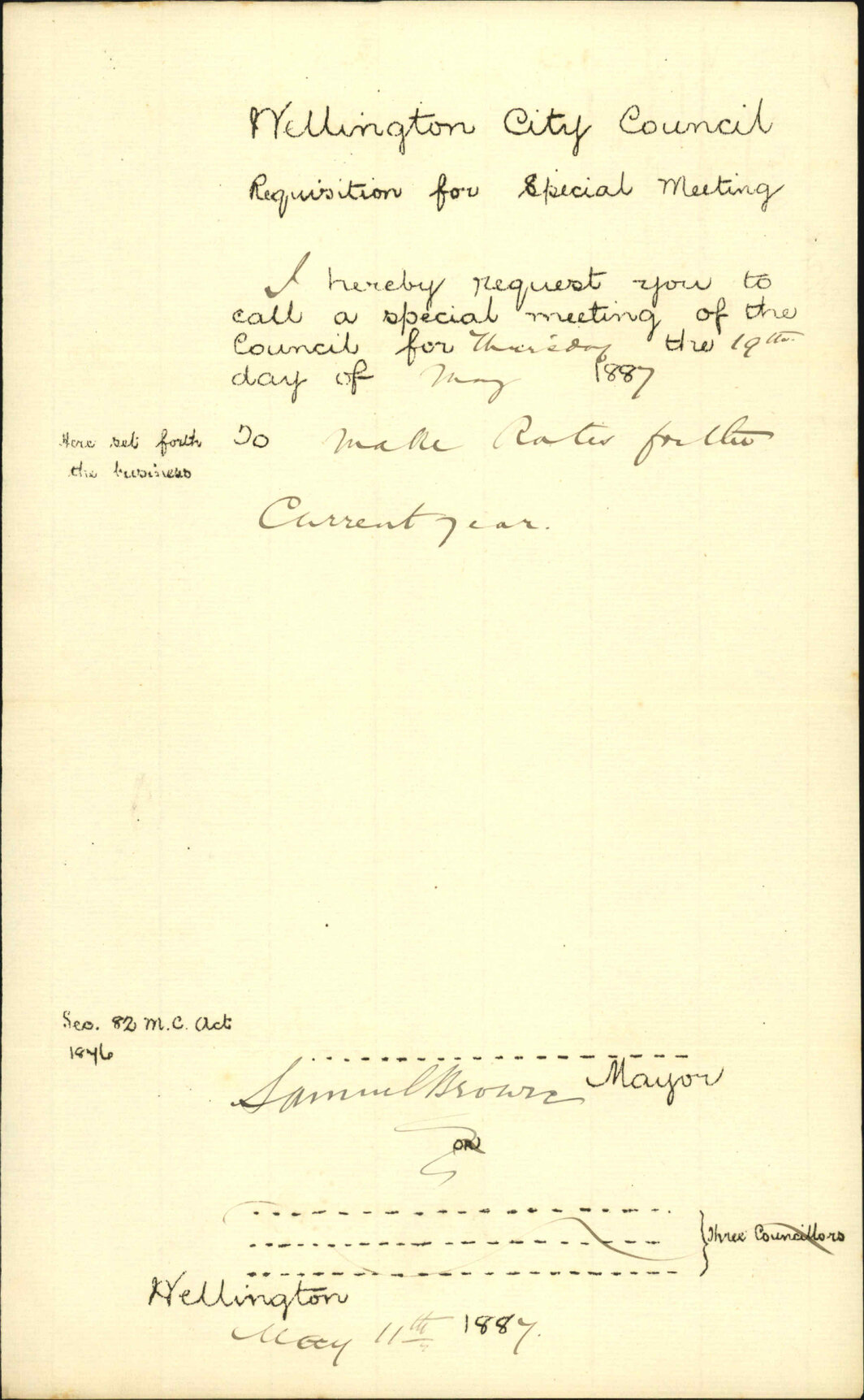 Requisition for special meeting - The Mayor of Wellington