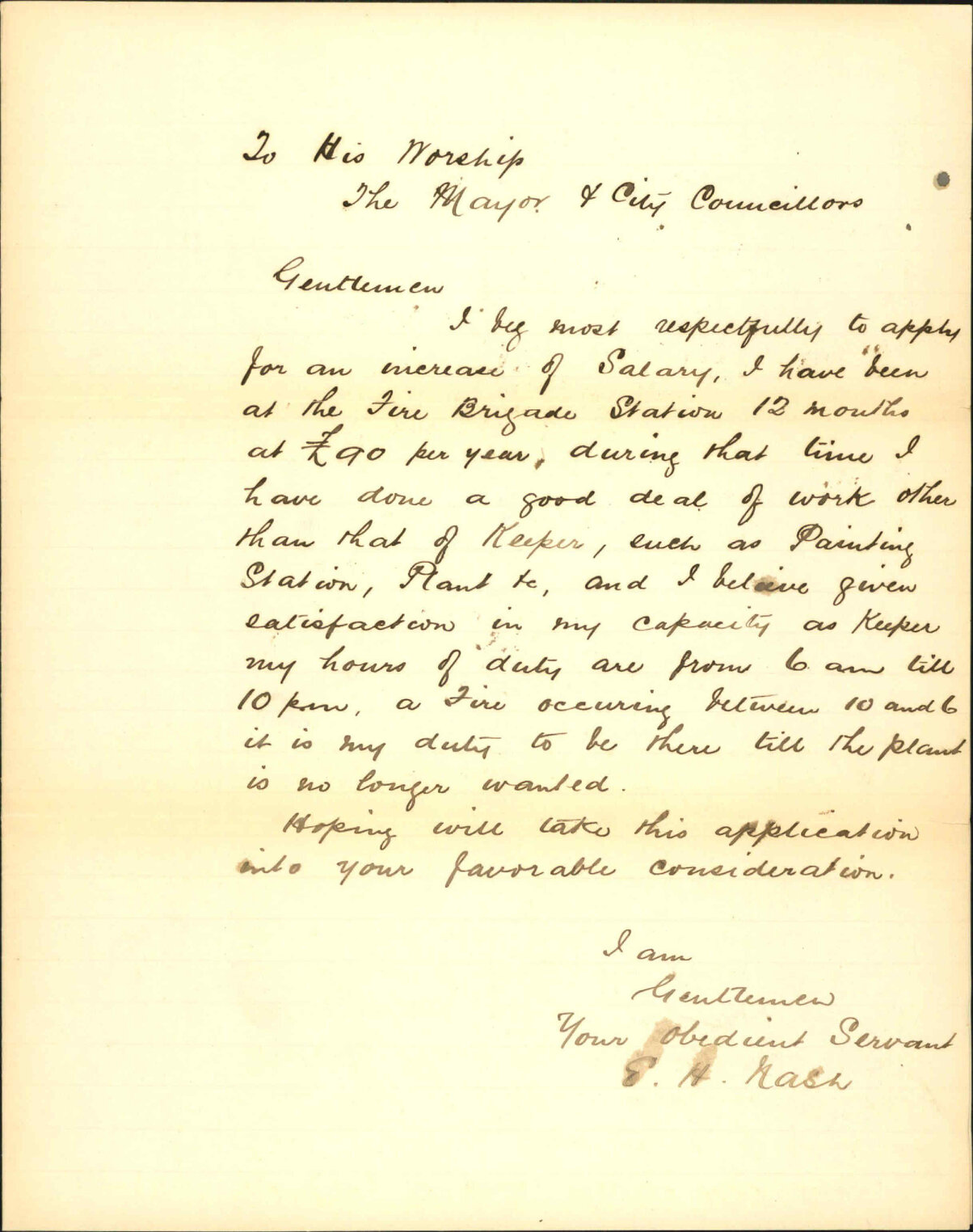 Asking for increase of salary - E H Nash