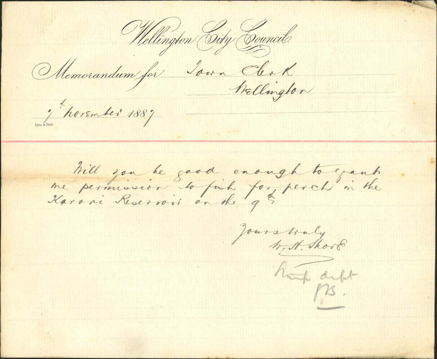 Asking for permit to fish - W H Shore