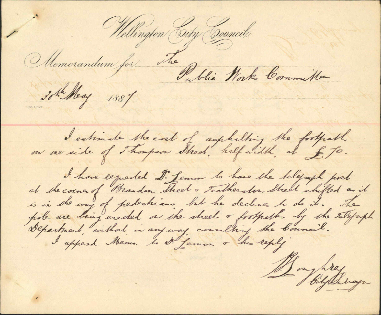 Thompson Street - Telegraph post Brandon Street - City Surveyor