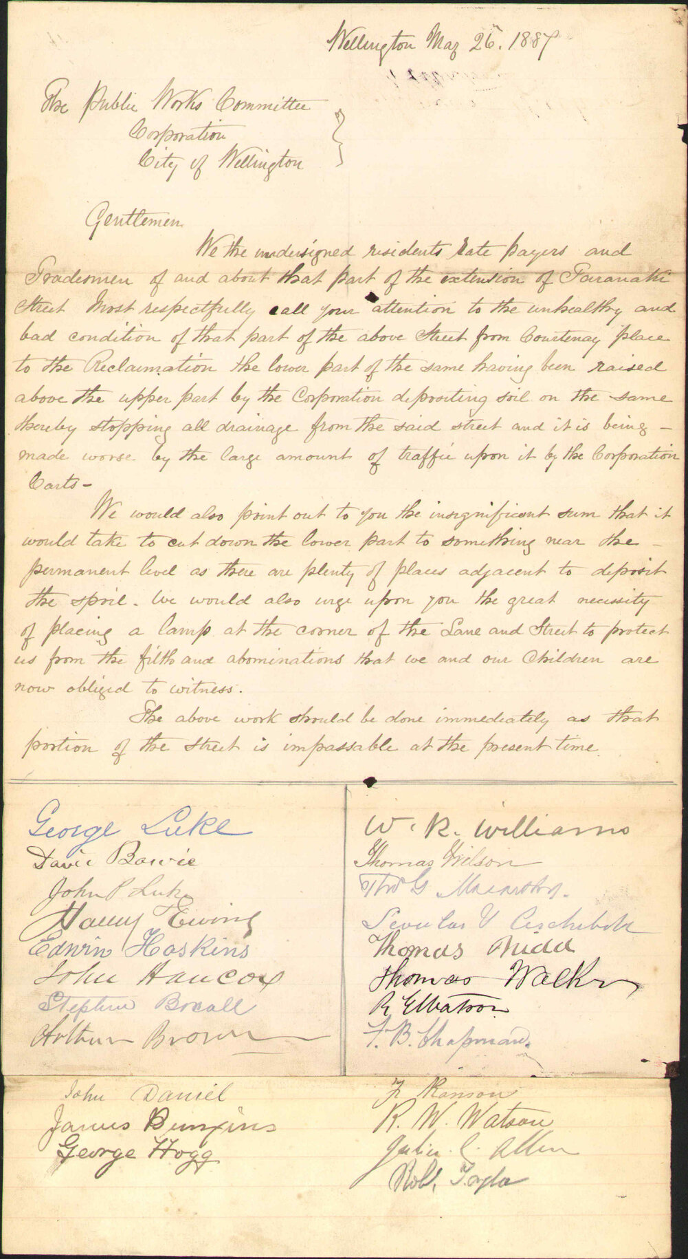 Petition regarding Taranaki Street extension - George Luke and others