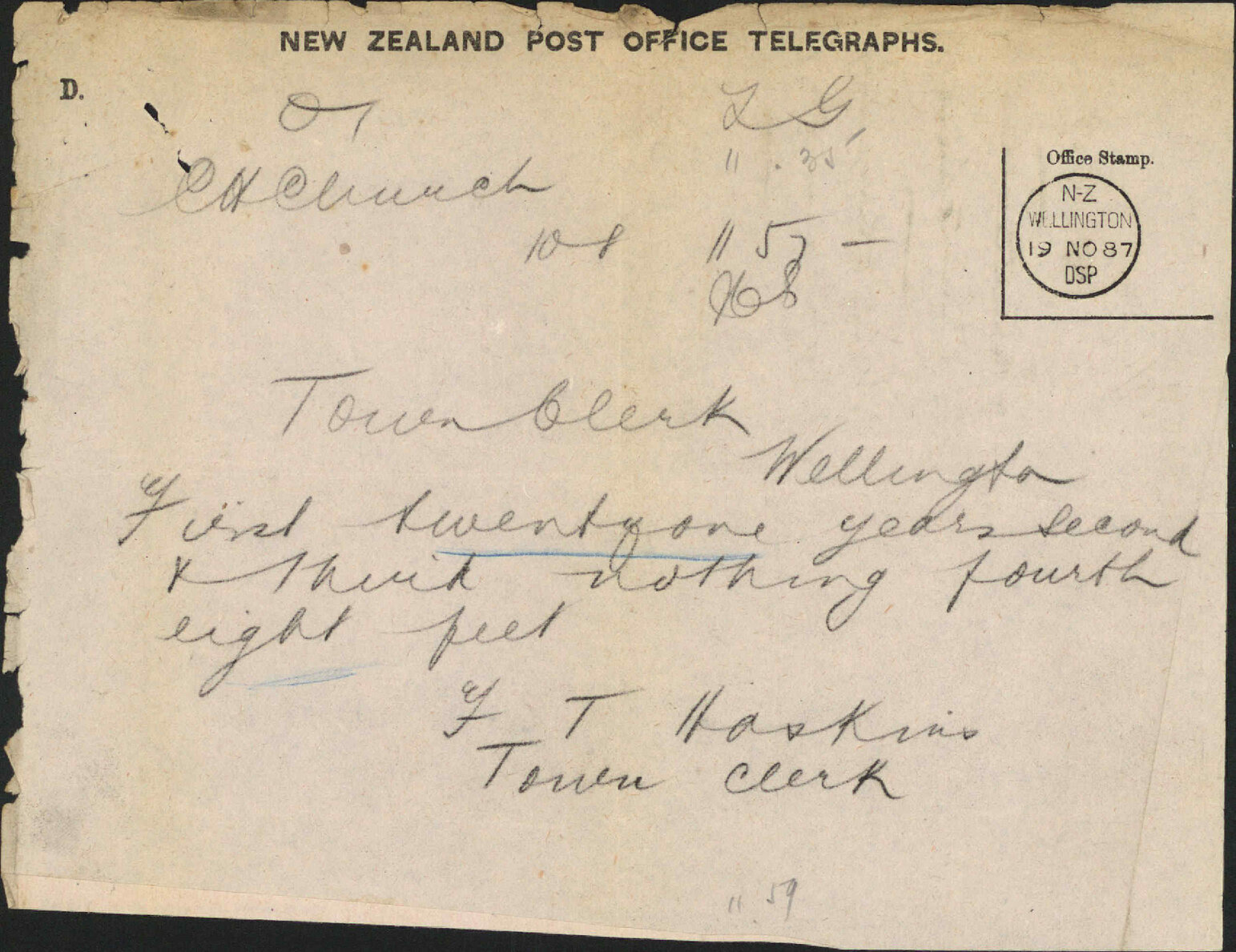 Reply to enquiry regarding Tramways - Town Clerk Christchurch
