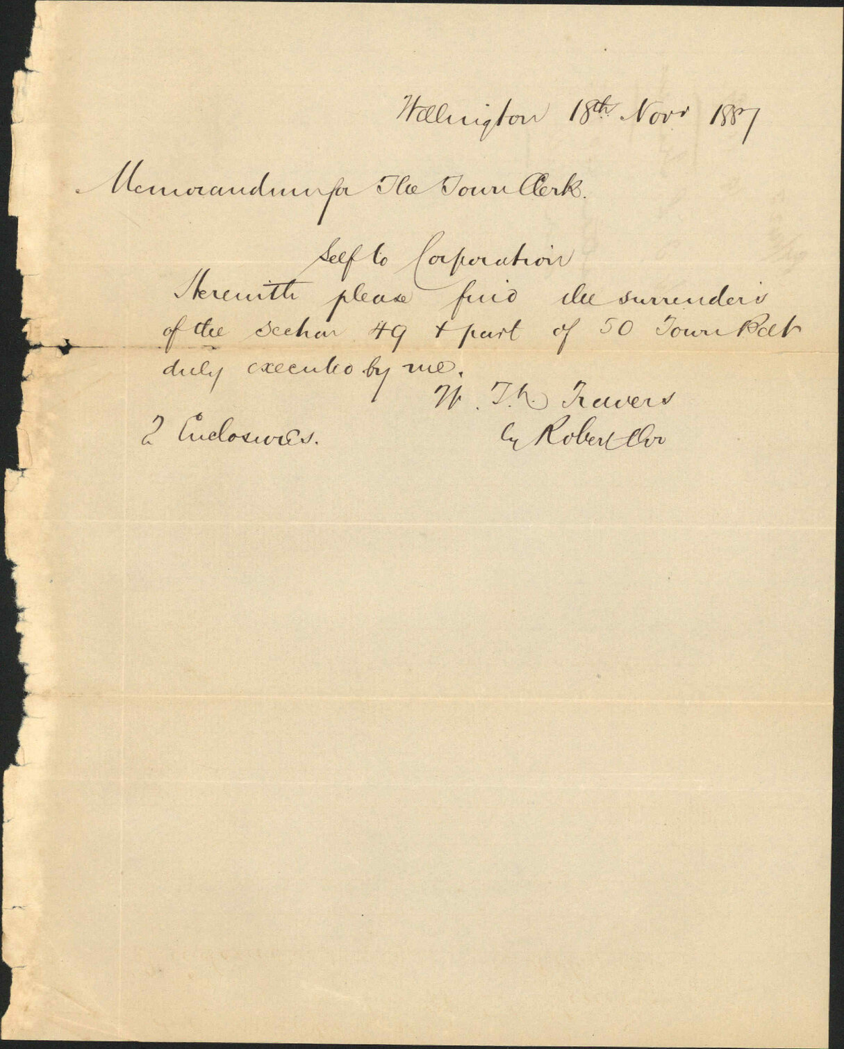 Reply to enquiry regarding Tramways - Town Clerk Auckland