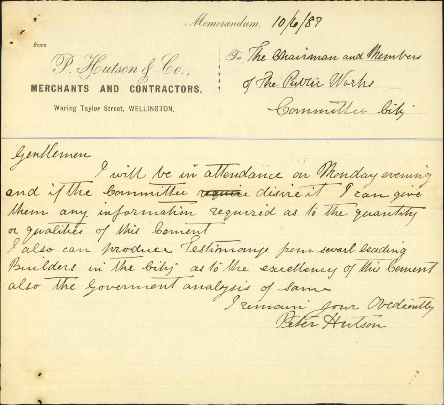 New Zealand Cement - P Hutson and Co