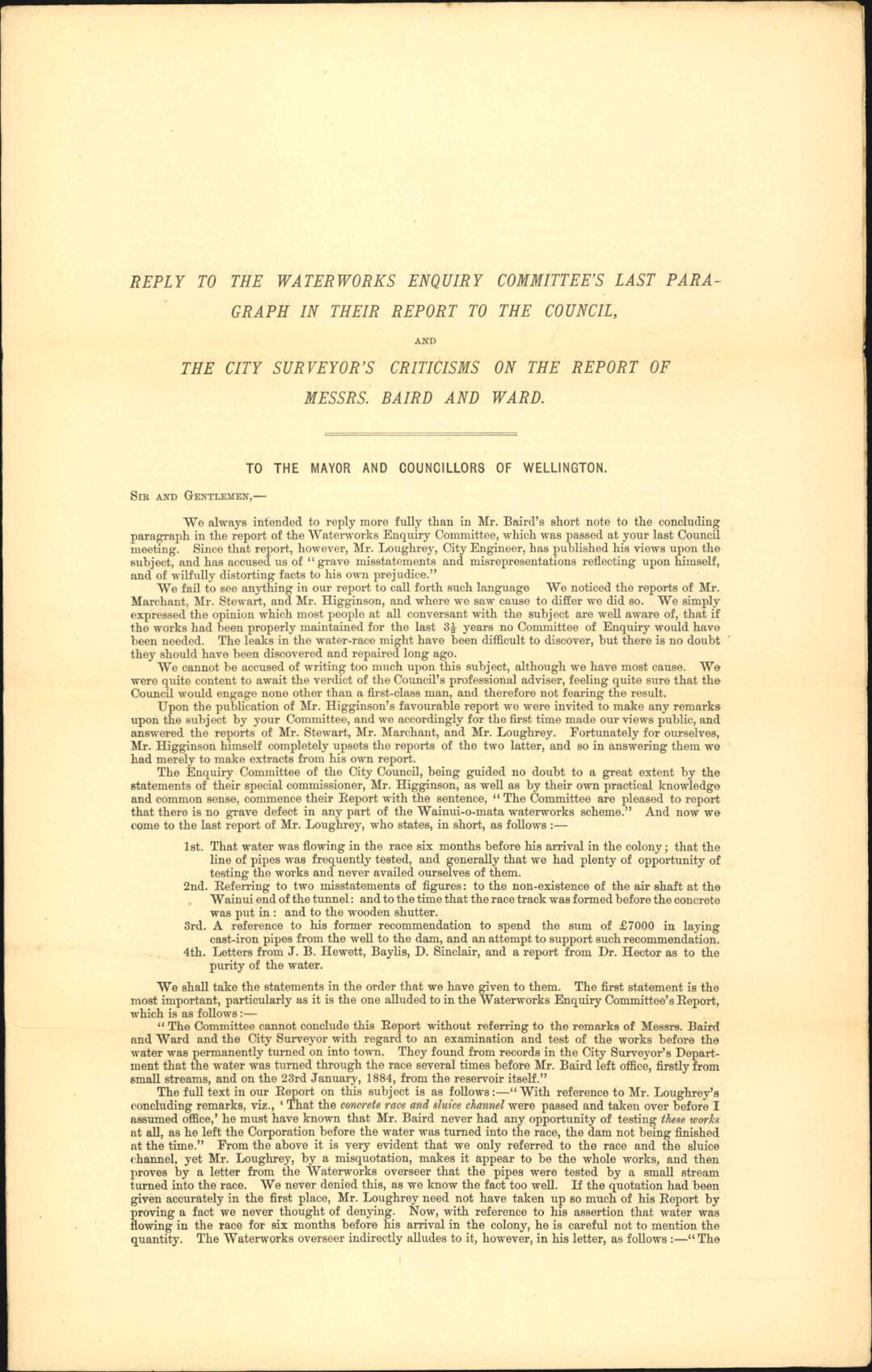 Further regarding water works enquiry committee report - Baird &amp; Ward