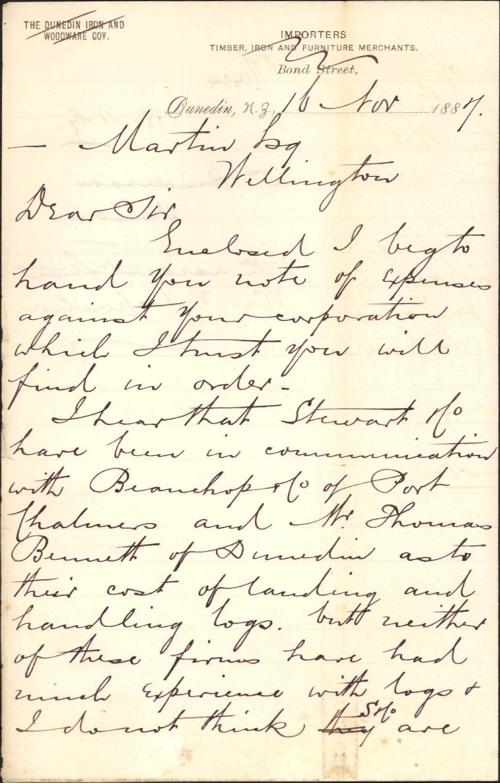 With account Stewart &amp; Co versus Corporation - William Henderson, Dunedin