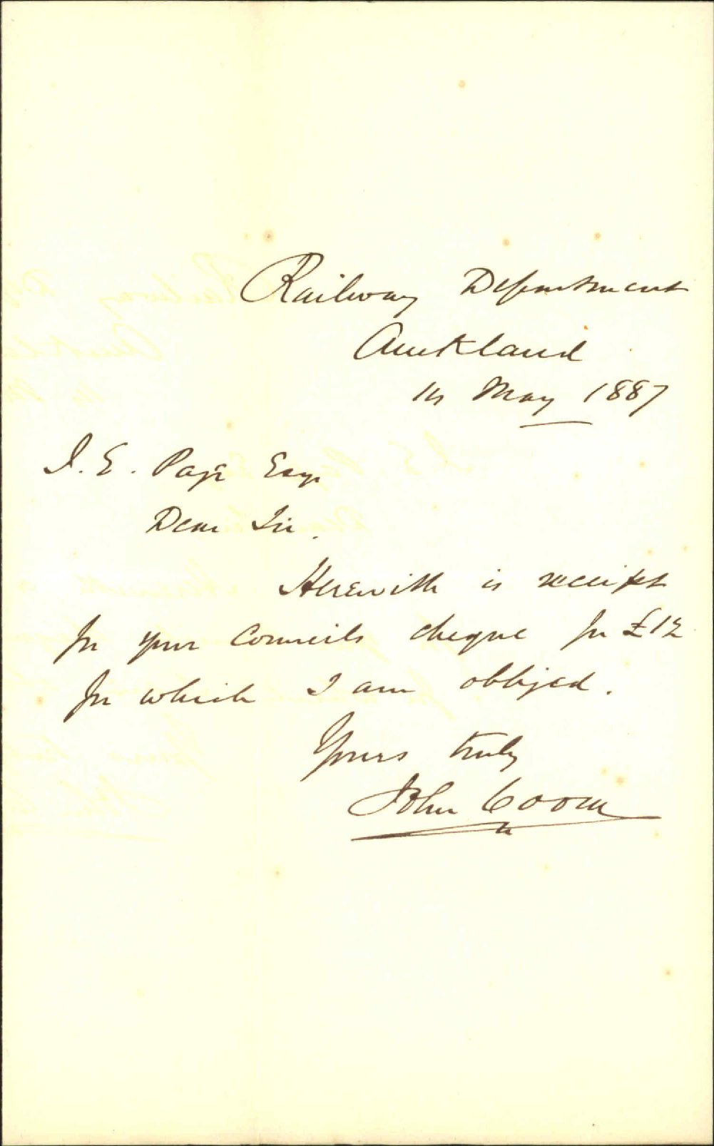 With receipt for half years interest - John Boon