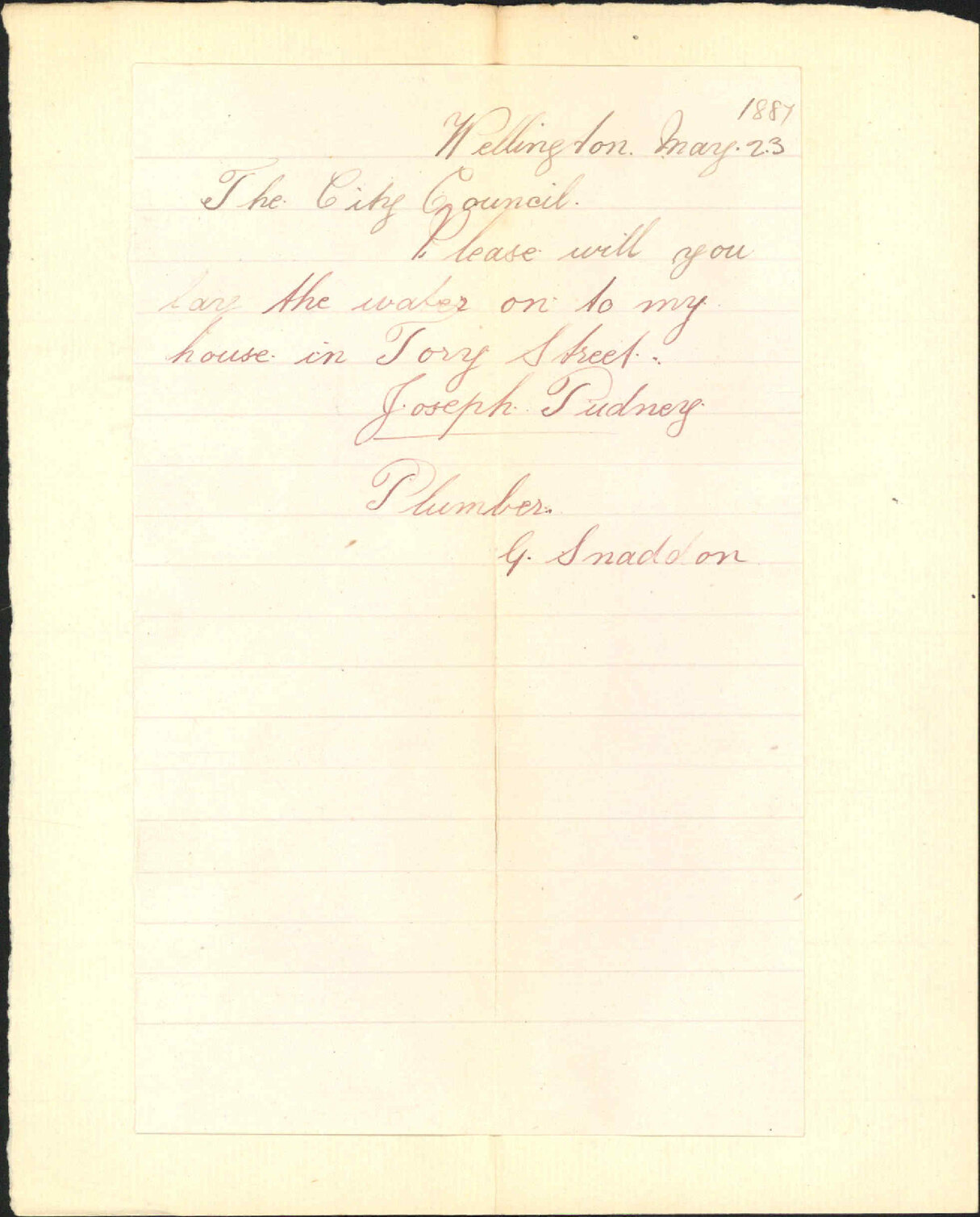 Asking for water service in Tory Street - Joseph Pudney