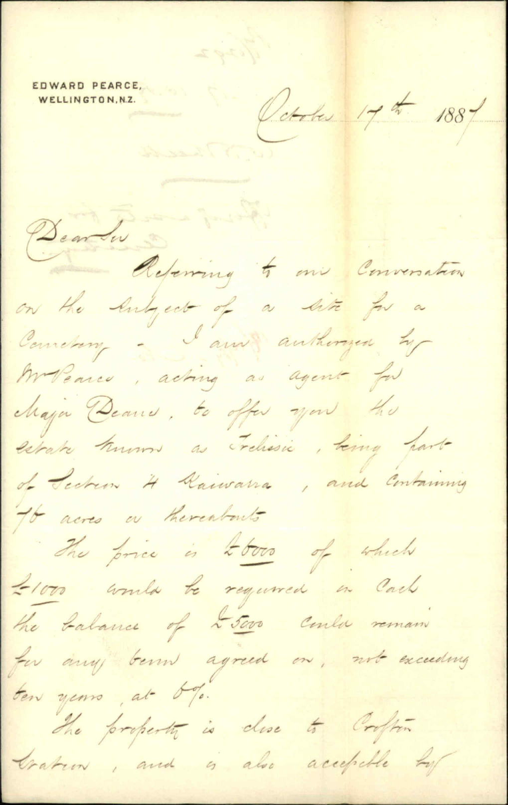 Offer of assets for cemetery - W H Neill