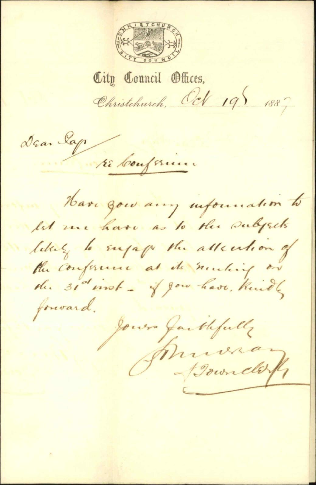 Municipal Conference - Town Clerk, Christchurch