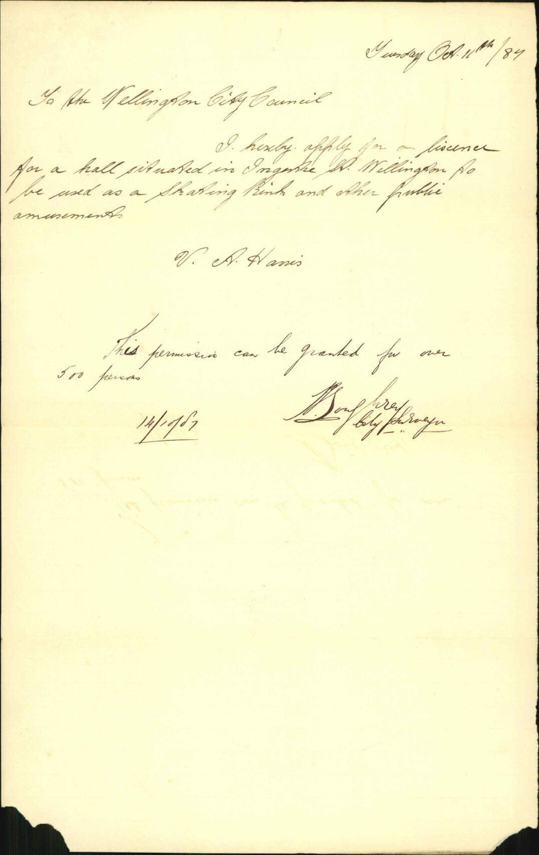 Application for Public Hall License - V A Harris