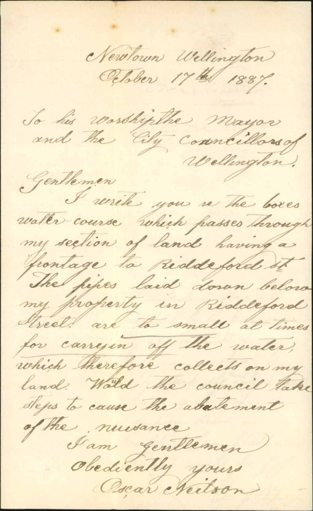 Water course at his property - Oscar Neilson