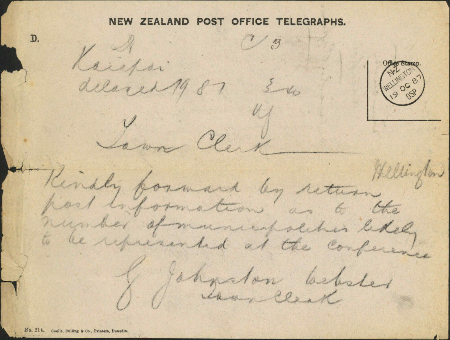 Municipal Conference - Town Clerk, Kaiapoi